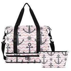 Sea Anchor Helm Pink Stripes Travel Duffel Bag for Women Men Gym Bag with Shoe Compartment Wet Pocket Carry On Weekender Overnight Bags for Hospital Gym Travel, Mehrfarbig, Large von MCHIVER