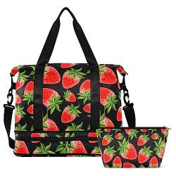 Strawberry Travel Duffel Bag for Women Men Gym Bag with Shoe Compartment Wet Pocket Carry On Weekender Overnight Bags for Hospital Gym Travel, Mehrfarbig, Large von MCHIVER