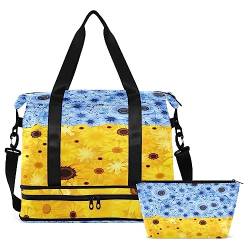 Sunflowers Cornflowers Travel Duffel Bag for Women Men Gym Bag with Shoe Compartment Wet Pocket Carry On Weekender Overnight Bags for Traveling Gym Workout, Mehrfarbig, Large von MCHIVER