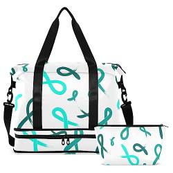 Teal Ribbon Travel Duffel Bag for Women Men Gym Bag with Shoe Compartment Wet Pocket Carry On Weekender Overnight Bags for Airline Travel Under Seat, Mehrfarbig, Large von MCHIVER