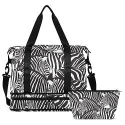 Zebra Reisetasche für Damen und Herren, Schwarz / Weiß, Sporttasche mit Schuhfach, Nassfach, Handgepäck, Wochenend-Übernachtungstaschen für Reisen, Wochenendausflüge, Mehrfarbig, Large von MCHIVER