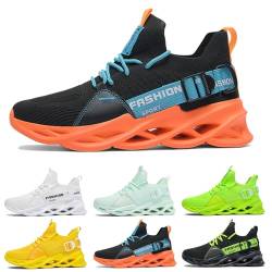 Laufschuhe Herren Damen Sportschuhe Atmungsaktiv Leichte Turnschuhe Straßenlaufschuhe Outdoor Schuhe Fashion Gym Fitness Sneaker G133 Black Orange 37 von MCIVOXER