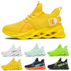 Laufschuhe Herren Damen Sportschuhe Atmungsaktiv Leichte Turnschuhe Straßenlaufschuhe Outdoor Schuhe Fashion Gym Fitness Sneaker G133 Yellow 37 von MCIVOXER