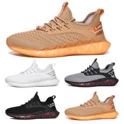 Laufschuhe Herren Damen Sportschuhe Atmungsaktiv Leichte Turnschuhe Straßenlaufschuhe Outdoor Schuhe Fashion Gym Fitness Sneaker G156 Golden 41 von MCIVOXER