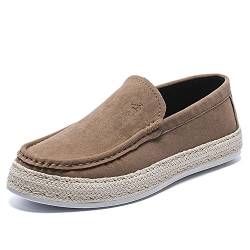 MCMUS Fahrende Mokassins for Herren Runde Zehe Mokassins Einfaches Leder Leichter Flacher Absatz Anti-Rutsch-Outdoor-Slip-On Für Jede Kleidung (Color : Khaki, Size : 44 EU) von MCMUS