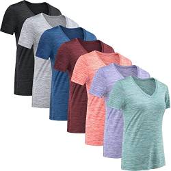 MCPORO Workout-Shirts für Frauen – bequemes T-Shirt mit V-Ausschnitt für Frauen, 7er-Pack Dunkelgrau, Hellgrau, Weinrot, Blau, Lila, Kieferngrün, Wassermelonenrot, Groß von MCPORO
