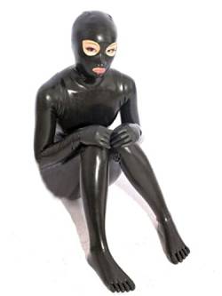 MCWJ Full Cover Latex Catsuit Bodysuits mit Kapuze, Handschuhen und Zehensocken Latex Rubber Full Bodysuits Schwarzer Reißverschluss,schwarz,XXL von MCWJ