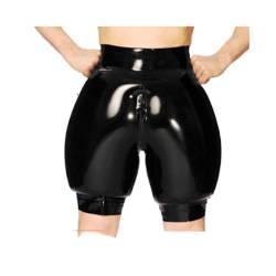 MCWJ Schwarze aufblasbare Sexy Latex Boxershorts mit Reißverschluss vorne Gummi Boy Shorts Unterhose Unterwäsche Hose,Schwarz,S von MCWJ