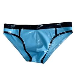Naturlatex Herren Briefs Sky Blue und Black Trims Male Rubber Panties Shorts Dessous Handarbeit, wie abgebildet,L von MCWJ