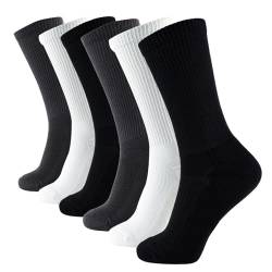 +MD 6 Paar Unisex Viskosesocken Geruchsresistente Socken Atmungsaktiv Crew Socken für Business Outfit und im Alltag 2BLK/2WHT/2GRY(48-50EU/14-16US) von +MD