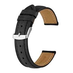 Anbeer 14mm -24mm Uhrenband, Retro Echtes Leder Armband, Vintage Ersatzarmband for Männer Frauen, polierte Schnalle (Color : BLACK WHITE, Size : 17mm) von MDATT