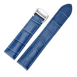 Armband echtes Leder Watch Strap 18/20 / 22mm Armband Compatible With Männer/Frau ersetzen Uhrenarmbande Compatible With Cartier Tank Solo (Color : Blue Silver, Size : 14mm) von MDATT