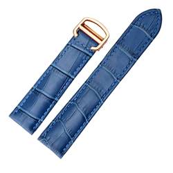 Armband echtes Leder Watch Strap 18/20 / 22mm Armband Compatible With Männer/Frau ersetzen Uhrenarmbande Compatible With Cartier Tank Solo (Color : Blue rose gold, Size : 18mm) von MDATT