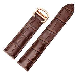 Armband echtes Leder Watch Strap 18/20 / 22mm Armband Compatible With Männer/Frau ersetzen Uhrenarmbande Compatible With Cartier Tank Solo (Color : Brown rose gold, Size : 16mm) von MDATT