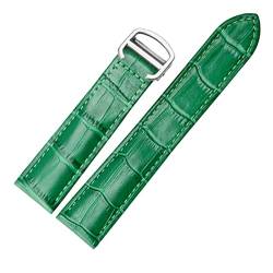 Armband echtes Leder Watch Strap 18/20 / 22mm Armband Compatible With Männer/Frau ersetzen Uhrenarmbande Compatible With Cartier Tank Solo (Color : Green Silver, Size : 18mm) von MDATT