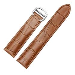 Armband echtes Leder Watch Strap 18/20 / 22mm Armband Compatible With Männer/Frau ersetzen Uhrenarmbande Compatible With Cartier Tank Solo (Color : Ligth brown Silver, Size : 20mm) von MDATT