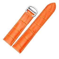 Armband echtes Leder Watch Strap 18/20 / 22mm Armband Compatible With Männer/Frau ersetzen Uhrenarmbande Compatible With Cartier Tank Solo (Color : Orange Silver, Size : 14mm) von MDATT