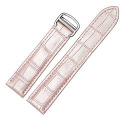 Armband echtes Leder Watch Strap 18/20 / 22mm Armband Compatible With Männer/Frau ersetzen Uhrenarmbande Compatible With Cartier Tank Solo (Color : Pink Silver, Size : 14mm) von MDATT