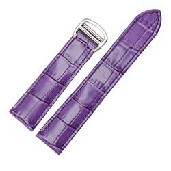 Armband echtes Leder Watch Strap 18/20 / 22mm Armband Compatible With Männer/Frau ersetzen Uhrenarmbande Compatible With Cartier Tank Solo (Color : Purple Silver, Size : 14mm) von MDATT