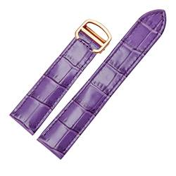 Armband echtes Leder Watch Strap 18/20 / 22mm Armband Compatible With Männer/Frau ersetzen Uhrenarmbande Compatible With Cartier Tank Solo (Color : Purple rose gold, Size : 18mm) von MDATT