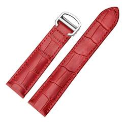 Armband echtes Leder Watch Strap 18/20 / 22mm Armband Compatible With Männer/Frau ersetzen Uhrenarmbande Compatible With Cartier Tank Solo (Color : Red Silver, Size : 16mm) von MDATT