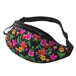 Gürteltasche mit hawaiianischer Blume, für Laufen, Wandern, Reisen, Workout, Hundewandern, Sport, Angeln, Hüfttasche, Schwarz , Einheitsgröße von MDATT