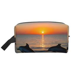 Kleine Make-up-Tasche für Geldbörse, Reise-Make-up-Tasche, Mini-Kosmetiktasche für Herren, Motiv: Sonnenuntergang Delfine, Sunset Dolphins, Einheitsgröße von MDATT