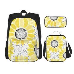 MDATT American Camouflage Lila Rucksack für Mädchen Büchertaschen Schule mit Lunchbox und Federmäppchen 3 in 1 Schultaschen Set, Abstrakte Sonnenblumen, Einheitsgröße von MDATT