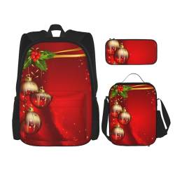 MDATT Kawaii-Rucksack mit Lunchbox-Set, 3-in-1-Federmäppchen, passende Kombination, Farbe Akustik und Gitarren, Rote Weihnachts-Laterne, Einheitsgröße von MDATT