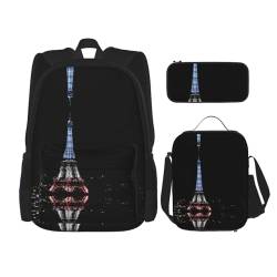 MDATT Kawaii Rucksack mit Lunchbox-Set, 3-in-1-Federmäppchen, passende Kombination, Galaxie-Diamant-Motiv, eifelturm-design, Einheitsgröße von MDATT