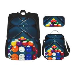 MDATT Kawaii Rucksack mit Lunchbox-Set, 3-in-1-Federmäppchen, passende Kombination, blaue Schmetterlinge, Billard, Einheitsgröße von MDATT