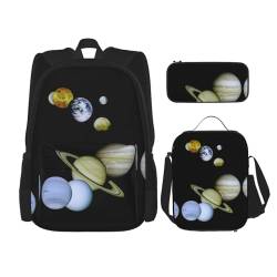 MDATT Kawaii Rucksack mit Lunchbox-Set, 3-in-1-Federmäppchen, passende Kombination, cooles Bull-Riding, Planet Jupiter, Einheitsgröße von MDATT