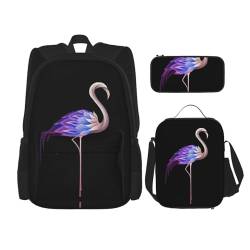 MDATT Kawaii-Rucksack mit Lunchbox-Set, 3-in-1-Federmäppchen, passende Kombination, schöner Delfin, Abstrakter Flamingo, Einheitsgröße von MDATT