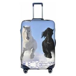 MDATT Personalisierte Gepäckabdeckung, Koffer-Schutz, passend für 45,7-81,3 cm Gepäck für Reisen, Sommer, Strand, Urlaub, schwarz-weiße Pferde laufen, weiß, L von MDATT