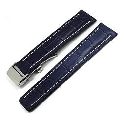 MDATT Uhrenband Compatible With Breitling Superocean Avenger Navitimer. Echte echte leder männer watchband uhr zubehör uhren armband gürtel (Color : Blue-Silver Buckle2, Size : 20mm With LOGO) von MDATT