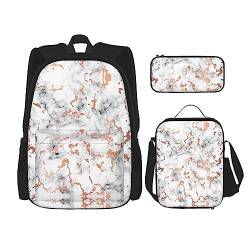 MDATT Viele Igel Rucksack für Mädchen Büchertaschen Schule mit Lunchbox und Federmäppchen 3 in 1 Schultaschen Set, Marmor-Textur Kupferspritzer., Einheitsgröße von MDATT