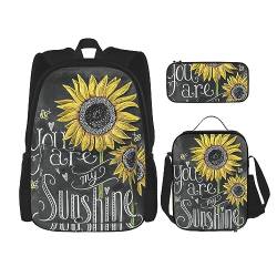 MDATT You are My Sunflower Rucksack für Mädchen Büchertaschen Schule mit Lunchbox und Federmäppchen 3 in 1 Schultaschen Set, You Are My Sunflower, Einheitsgröße von MDATT