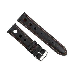 Massivfarbband Armband Echtes Leder Handstich Vintage Strap Compatible With Rolex Watch Armbands Gurt 18mm 20mm 22mm 24mm for Männer (Color : Black-OR line, Size : 24mm) von MDATT