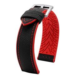 Neue 20mm 22mm 24mm Nylon Silikon Untere Uhr Armband Männer Wasserdichte Atmungsaktive Gummi Handgelenk Band Armband Zubehör Compatible With Omega (Color : A-black red, Size : 24mm) von MDATT