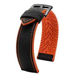Neue 20mm 22mm 24mm Nylon Silikon Untere Uhr Armband Männer Wasserdichte Atmungsaktive Gummi Handgelenk Band Armband Zubehör Compatible With Omega (Color : B-black orange, Size : 20mm) von MDATT