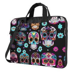 Sugar Skull Laptoptasche, 15,6 Zoll, Business-Aktentasche, Geschenke für Männer und Frauen, Messenger-Umhängetasche mit Gurt, Schwarz, 15.6 inch von MDATT