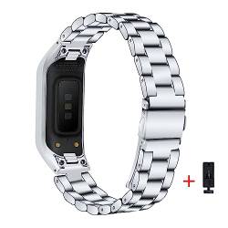 Uhrband + Fall Compatible With Samsung Galaxy Fit-e SM-R375 R375 Intelligente Uhr Armband Mode Frauen Damen Handgelenk Band Voller Edelstahl (Color : Silver) von MDATT