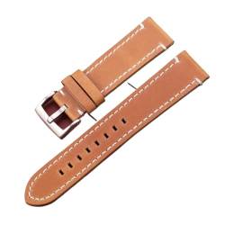Vintage Echtes Leder Armbands 7 Farben Gürtel 18mm 20mm 22mm 24mm Frauen Männer Rindsleder Uhr Band Strap Zubehör (Color : Brown Silver Clasp, Size : 18mm) von MDATT