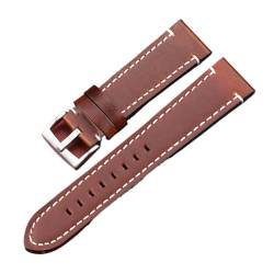 Vintage Echtes Leder Armbands 7 Farben Gürtel 18mm 20mm 22mm 24mm Frauen Männer Rindsleder Uhr Band Strap Zubehör (Color : Dark Brown Silver, Size : 20mm) von MDATT