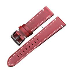 Vintage Echtes Leder Armbands 7 Farben Gürtel 18mm 20mm 22mm 24mm Frauen Männer Rindsleder Uhr Band Strap Zubehör (Color : Red Brown Black, Size : 18mm) von MDATT