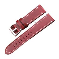 Vintage Echtes Leder Armbands 7 Farben Gürtel 18mm 20mm 22mm 24mm Frauen Männer Rindsleder Uhr Band Strap Zubehör (Color : Red Brown Silver, Size : 18mm) von MDATT