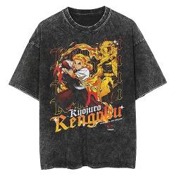 MDEM Vintage Gewaschen Männer T Shirt Anime Dämon Slayer Rengoku Kyojuro Druck T-Shirts Baumwolle Casual Tees Streetwear Harajuku Tops-style10||XL von MDEM