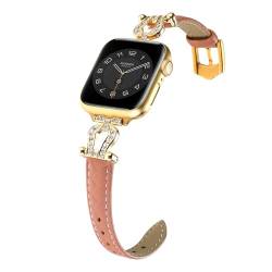 Ersatzarmband Kompatibel mit Apple Watch 40MM Serie 6 Armband Metall, Bling Glitzer Damen Uhrenarmband Edelstahl Sport Loop Link Lederarmband für iWatch 38/40/41MM Serie 9/8/7/6/SE/5/4/3/2/1, Rosa von MDJYMYZ