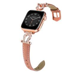 Ersatzarmband Kompatibel mit Apple Watch 44MM Serie 6 Armband Metall, Bling Glitzer Damen Uhrenarmband Edelstahl Sport Loop Link Lederarmband für iWatch 42/44/45MM Serie 9/8/7/6/SE/5/4/3/2/1, Rosa von MDJYMYZ