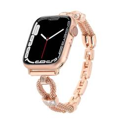 Kompatibel mit Apple Watch Armband 44MM SE Glitzer Damen, Frauen Metall Ersatz Uhrenarmband Bling Schmuck Glitzer Diamond Strass Bracelet Wristband für iWatch 42/44/45MM Serie 9/8/7/6/5/4/3/2/1, Gold von MDJYMYZ